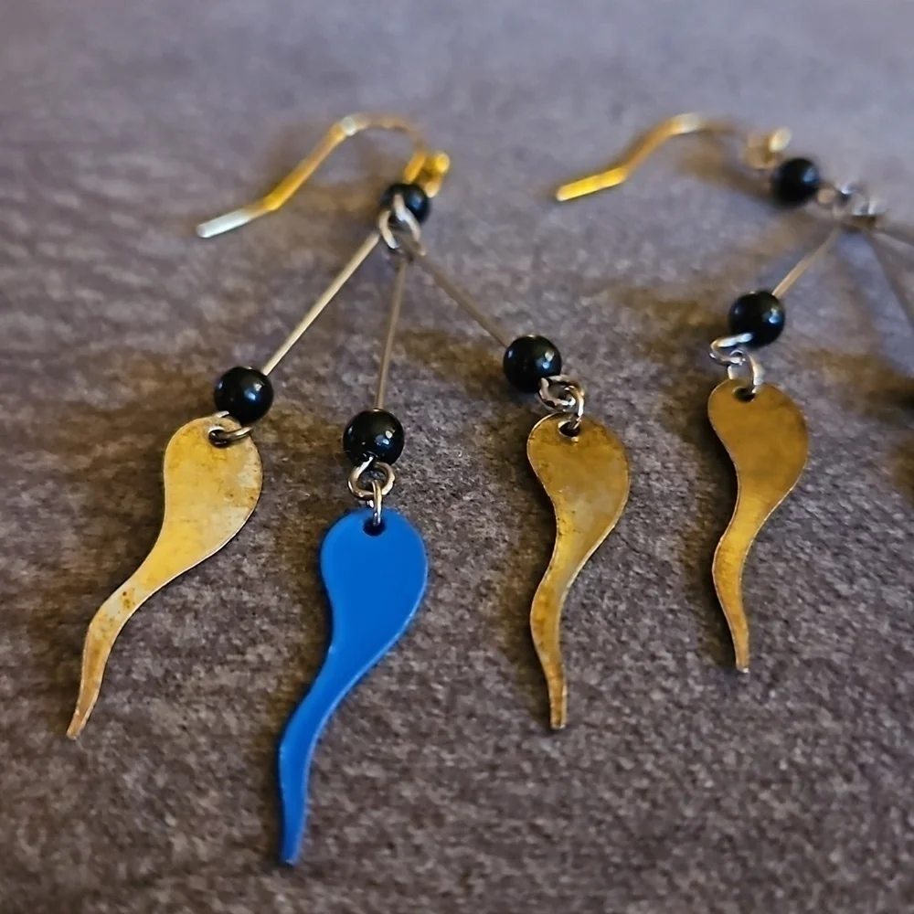 3/$30 VTG Funky Brass Spinner Dangle Hook Earrings